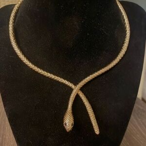 70s vintage style Gold Tone Crossover Snake Necklace - Statement Piece